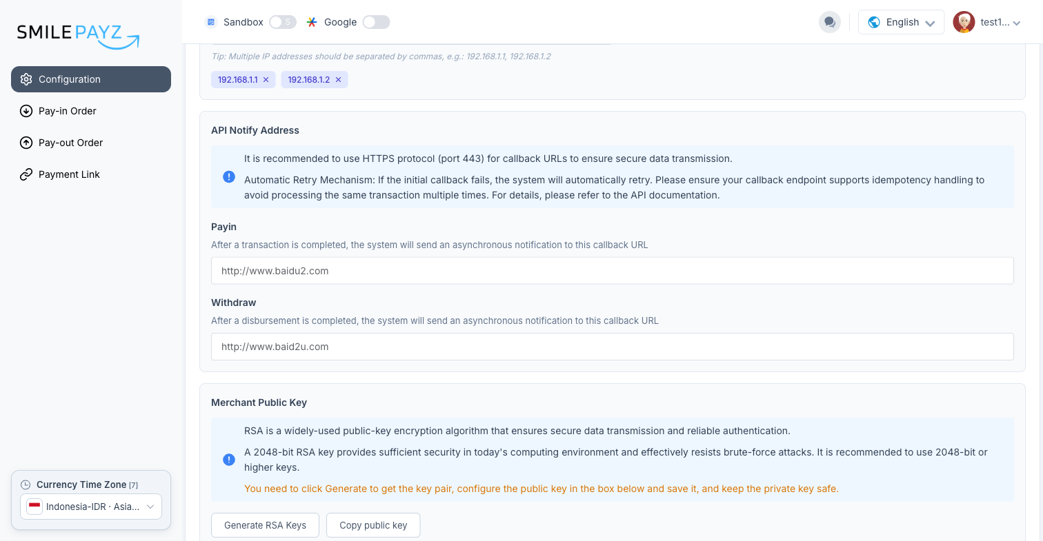 API Notify Address — URL callback ใน sandbox