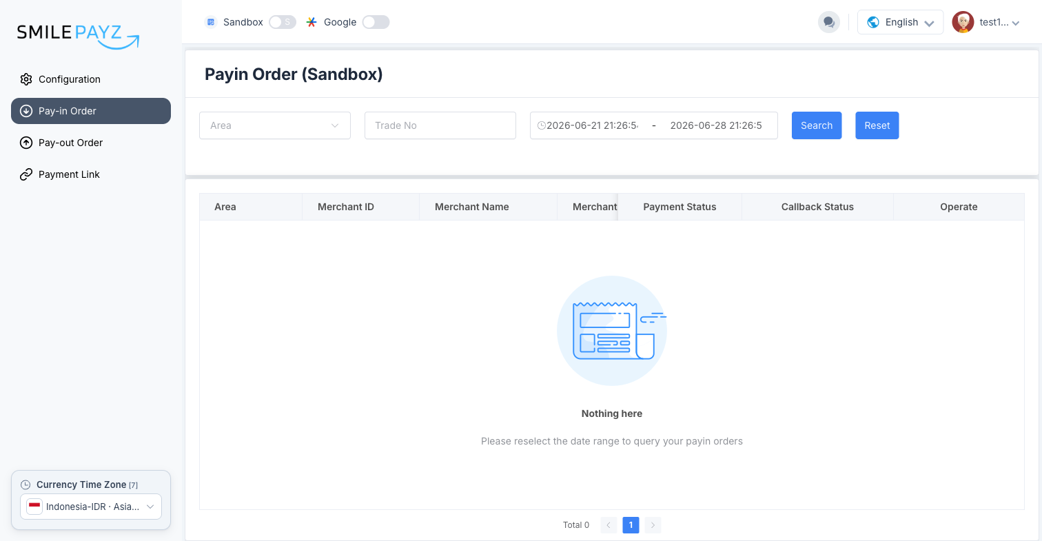 Pay-in Order (Sandbox) — ทดสอบ callback