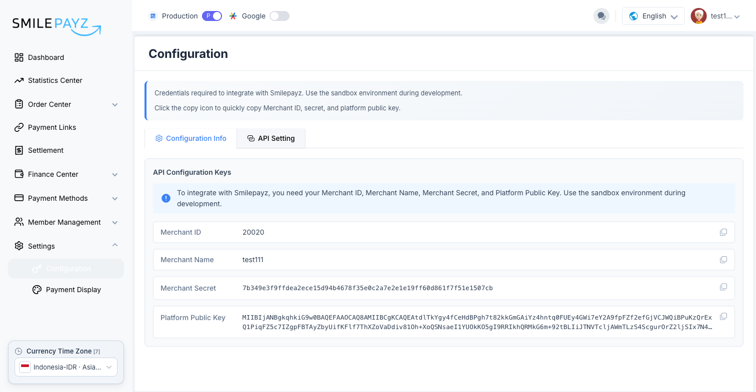 Production — Configuration Info