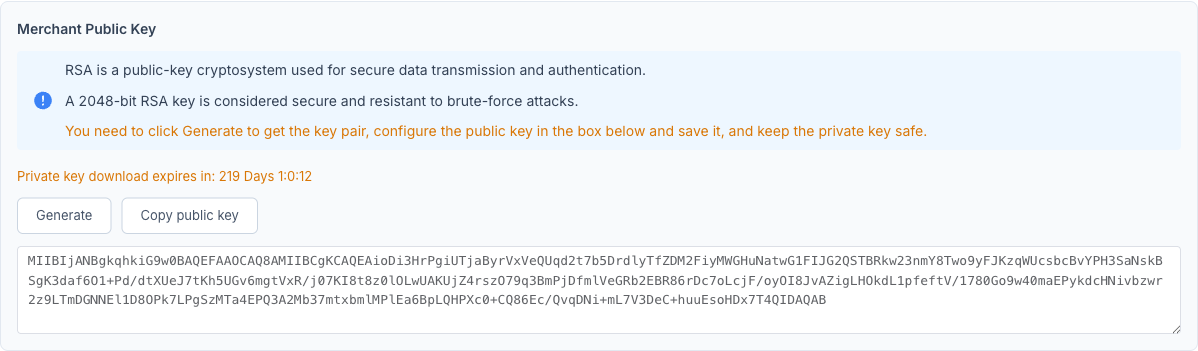 Production — Merchant Public Key