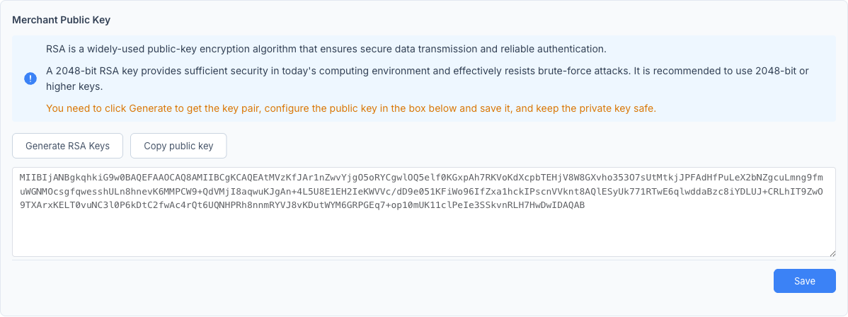 Sandbox — Merchant Public Key
